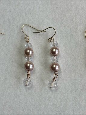 Pearlescent Taupe Crystal Drop Earrings by